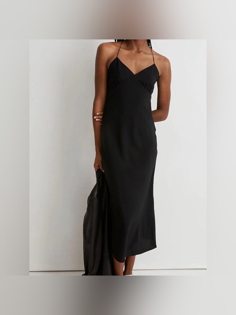 Madewell Black Slip Midi Dress with Thin Straps
